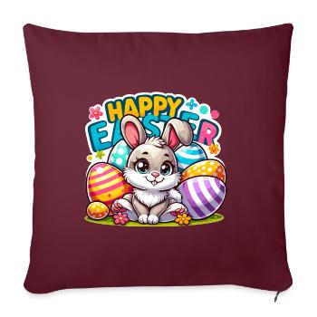 Joyeuses Pâques - Illustration de lapin de Pâques - Housse de coussin décorative 45 x 45 cm - bordeaux - Devant