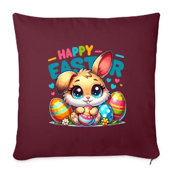 Joyeuses Pâques - Illustration de lapin de Pâques - Housse de coussin décorative 45 x 45 cm - bordeaux - Devant