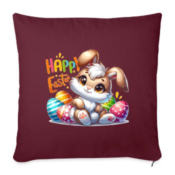 Joyeuses Pâques - Illustration de lapin de Pâques - Housse de coussin décorative 45 x 45 cm - bordeaux - Devant