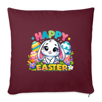 Joyeuses Pâques - Illustration de lapin de Pâques - Housse de coussin décorative 45 x 45 cm - bordeaux - Devant