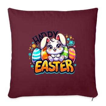 Joyeuses Pâques - Illustration de lapin de Pâques - Housse de coussin décorative 45 x 45 cm - bordeaux - Devant