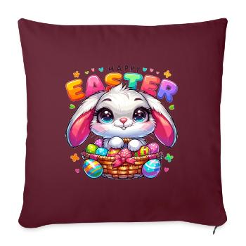 Joyeuses Pâques - Illustration de lapin de Pâques - Housse de coussin décorative 45 x 45 cm - bordeaux - Devant