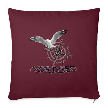 Nordsee - Möwe mit Kompass - Sofakissenbezug 45 x 45 cm - Burgunderrot - Vorne
