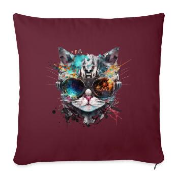 Cyberpunk Katze, Katzenkopf, Roboter, Cyborg - Sofakissenbezug 45 x 45 cm - Burgunderrot - Vorne