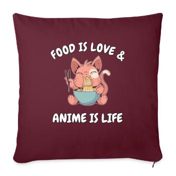 La nourriture est l'amour et l'anime est la vie Meme Ramen Katzen - Housse de coussin décorative 45 x 45 cm - bordeaux - Devant