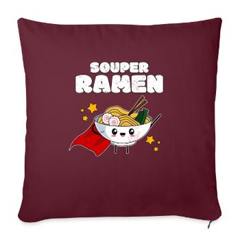 Super-héros - Kawaii Ramen - Souper Ramen - Housse de coussin décorative 45 x 45 cm - bordeaux - Devant