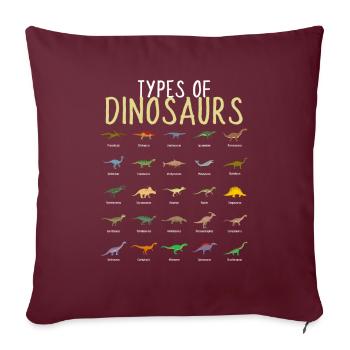 Types de dinosaures Dino Kids Boys - Housse de coussin décorative 45 x 45 cm - bordeaux - Devant