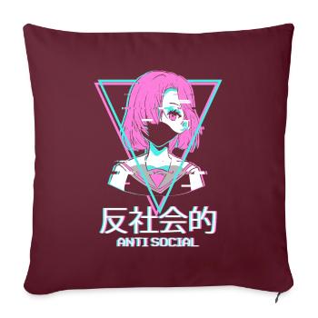 Antisocial Vaporwave Anime Girl Aesthetic Cadeau - Housse de coussin décorative 45 x 45 cm - bordeaux - Devant