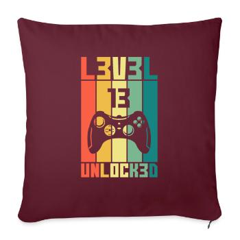 Niveau 13 Unlocked Joueur cadeau 13 anniversaire - Housse de coussin décorative 45 x 45 cm - bordeaux - Devant