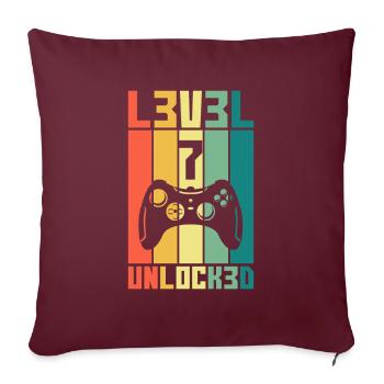 Niveau 7 Unlocked Joueur cadeau 7 anniversaire - Housse de coussin décorative 45 x 45 cm - bordeaux - Devant