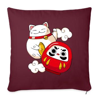 Funny Maneki Neko Cat Japanese Daruma Doll Kawaii - Housse de coussin décorative 45 x 45 cm - bordeaux - Devant