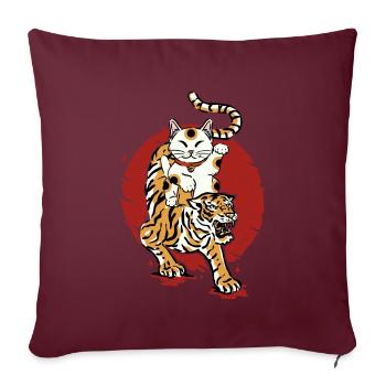 Tiger Maneki Neko Lucky chat japonais Aesthetic - Housse de coussin décorative 45 x 45 cm - bordeaux - Devant