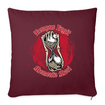 Sanduhr mit Schädeln - Tempus Fugit Memento Mori - Sofakissenbezug 45 x 45 cm - Burgunderrot - Vorne