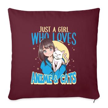 Just A Girl Who Loves Anime & Cats Anime Cat Lover - Housse de coussin décorative 45 x 45 cm - bordeaux - Devant