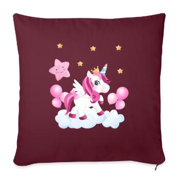 Jolie licorne sur nuage en rose avec des étoiles - Housse de coussin décorative 45 x 45 cm - bordeaux - Devant