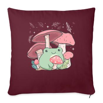 Cottagecore Aesthetic Frosch Pilz Umarmung - Sofakissenbezug 45 x 45 cm - Burgunderrot - Vorne