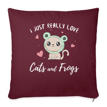 Cottagecore Aesthetic I Just Love Cats And Frogs - Housse de coussin décorative 45 x 45 cm - bordeaux - Devant