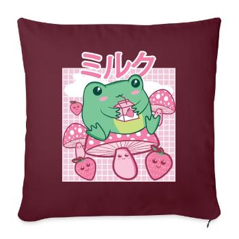 Cottagecore Aesthetic Frosch Trinkt Japanese Milk - Sofakissenbezug 45 x 45 cm - Burgunderrot - Vorne
