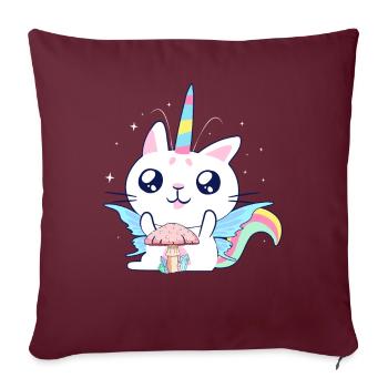 Fairycore Esthétique Fée Licorne Chat et Champignon - Housse de coussin décorative 45 x 45 cm - bordeaux - Devant