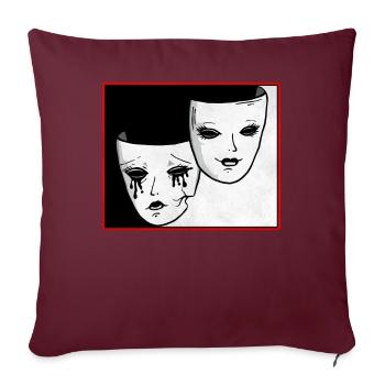 Masque de théâtre Soft Grunge Drame et Comédie Goth - Housse de coussin décorative 45 x 45 cm - bordeaux - Devant
