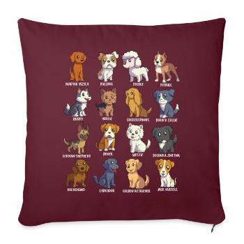 Divers chiens de dessin animé Kawaii - Races de chiens - Housse de coussin décorative 45 x 45 cm - bordeaux - Devant