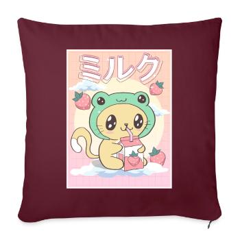 Esthétique japonaise Kawaii Cat Frog Strawberry Milk - Housse de coussin décorative 45 x 45 cm - bordeaux - Devant