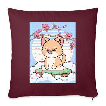 Esthétique japonaise Kawaii Chat Cherry Blossom Gesche - Housse de coussin décorative 45 x 45 cm - bordeaux - Devant