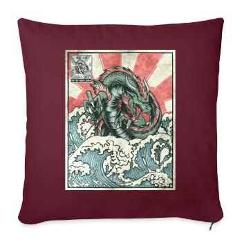Dragon Kanagawa Wave Stamp Esthétique japonaise - Housse de coussin décorative 45 x 45 cm - bordeaux - Devant