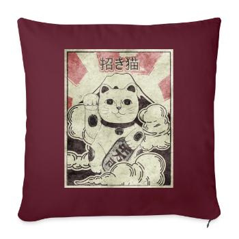 Maneki Neko Cat Japonais Esthétique Vintage Ges - Housse de coussin décorative 45 x 45 cm - bordeaux - Devant