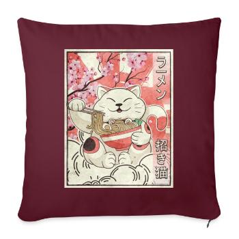 Maneki Neko Cat Ramen Esthétique Japonaise Ges - Housse de coussin décorative 45 x 45 cm - bordeaux - Devant
