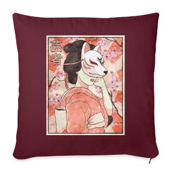 Geisha Kitsune Masque Cadeau Japonais - Housse de coussin décorative 45 x 45 cm - bordeaux - Devant