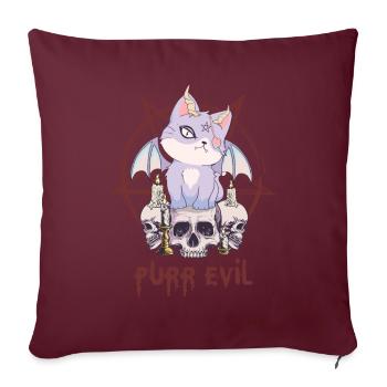 Kawaii Cat Skull Pentagram Ronronnant mal ok - Housse de coussin décorative 45 x 45 cm - bordeaux - Devant