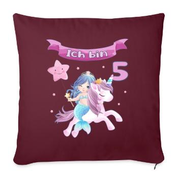 5. Geburtstag - Meerjungfrau mit Einhorn Mädchen 5 - Sofakissenbezug 45 x 45 cm - Burgunderrot - Vorne