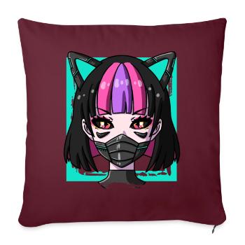 Cyborg Anime Girl Neko Girl Cyber Punk Cyber - Housse de coussin décorative 45 x 45 cm - bordeaux - Devant