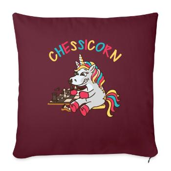 Chessicorn Licorne Jeu de mots d’échecs - Housse de coussin décorative 45 x 45 cm - bordeaux - Devant