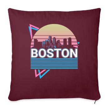Boston City Skyline Cityscape Rétro - Housse de coussin décorative 45 x 45 cm - bordeaux - Devant