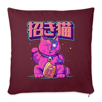 Cyborg Maneki Neko Cat Cyber Esthétique japonaise - Housse de coussin décorative 45 x 45 cm - bordeaux - Devant