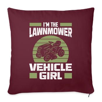 Tondeuse à gazon Tracteur Femme Rétro Jardinage - Housse de coussin décorative 45 x 45 cm - bordeaux - Devant