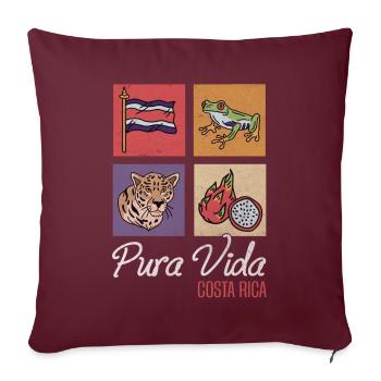 Pura Vida Costa Rica Grenouille tropicale et léopard - Housse de coussin décorative 45 x 45 cm - bordeaux - Devant