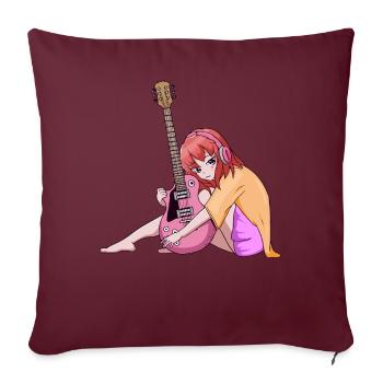 Downtown Girl Aesthetic Anime Girl E-Guitar - Sofakissenbezug 45 x 45 cm - Burgunderrot - Vorne