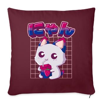 Bisexual Pride Bi Kawaii Cat Strawberry Milk Bisex - Housse de coussin décorative 45 x 45 cm - bordeaux - Devant