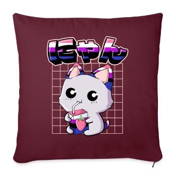 Genderfluid Stolz Kawaii Cat Lait de fraise - Housse de coussin décorative 45 x 45 cm - bordeaux - Devant