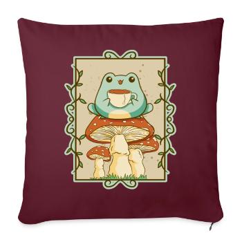 Cottagecore Esthétique Kawaii Grenouille Sirotant du thé - Housse de coussin décorative 45 x 45 cm - bordeaux - Devant