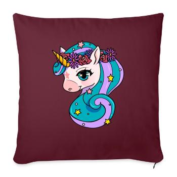 Cute Unicorn Motif Enfants Fille - Housse de coussin décorative 45 x 45 cm - bordeaux - Devant