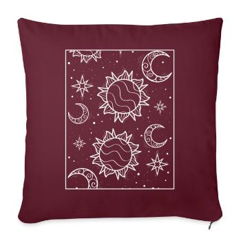 Motif esthétique bohème du soleil et de la lune - Housse de coussin décorative 45 x 45 cm - bordeaux - Devant