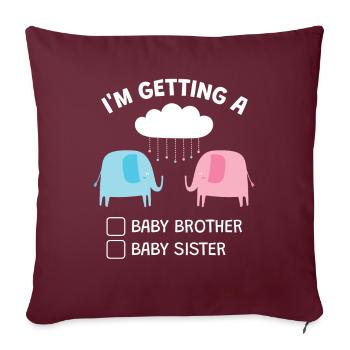 Obtenir un petit frère Bébé Sœur éléphant - Housse de coussin décorative 45 x 45 cm - bordeaux - Devant