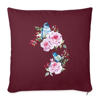 Fleurs Oiseau Oiseaux floraux - Housse de coussin décorative 45 x 45 cm - bordeaux - Devant