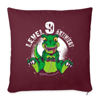 Level 9 Jahre alt, 9. Geburtstag Gamer Dino T-Rex - Sofakissenbezug 45 x 45 cm - Burgunderrot - Vorne
