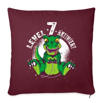 Level 7 Jahre alt, 7. Geburtstag Gamer Dino T-Rex - Sofakissenbezug 45 x 45 cm - Burgunderrot - Vorne