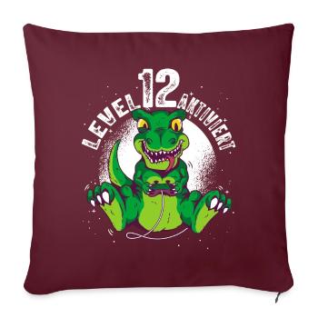 Level 12 Jahre, 12. Geburtstag Gamer Dino T-Rex - Sofakissenbezug 45 x 45 cm - Burgunderrot - Vorne